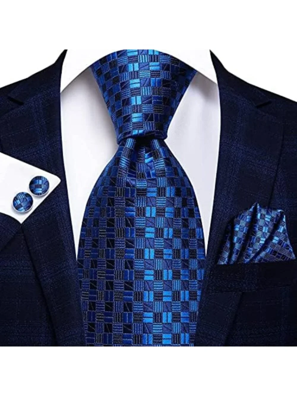 Men's Silk Tie Set with Pocket Square & Cufflinks - 5 Pcs Gift Box Collection
